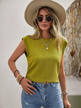 Load image into Gallery viewer, Textured Round Neck Cap Sleeve Blouse