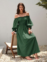 Load image into Gallery viewer, Smocked Off-Shoulder Flounce Sleeve Dress