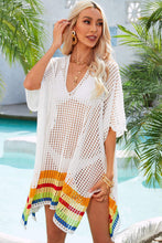 Load image into Gallery viewer, Rainbow Stripe Openwork Slit Cover-Up