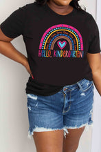 Load image into Gallery viewer, Simply Love Full Size LOVE HELLO KINDERGARTEN Rainbow Graphic Cotton Tee