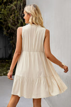 Load image into Gallery viewer, Tie Neck Tiered Dress with Decorative Buttons