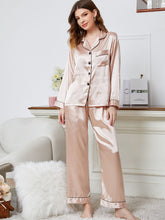 Load image into Gallery viewer, Lapel Collar Long Sleeve Top and Pants Pajama Set