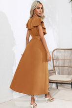 Load image into Gallery viewer, Ruffled Tied V-Neck Midi Dress