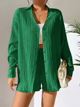 Load image into Gallery viewer, Textured Buttoned Shirt and Shorts Set