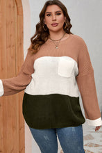 Load image into Gallery viewer, Plus Size Color Block Round Neck Sweater