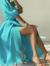 Load image into Gallery viewer, Surplice Balloon Sleeves Tied Dress