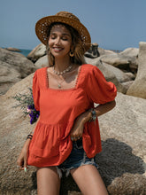 Load image into Gallery viewer, Peplum Square Neck Short Sleeve Blouse