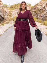 Load image into Gallery viewer, Plus Size Tie Neck Ballon Sleeve Tiered Dress