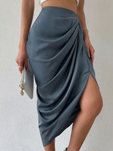 Load image into Gallery viewer, Ruched Slit High Wiast Skirt