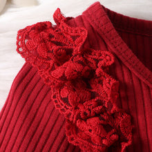 Load image into Gallery viewer, Baby Girl Lace Detail Round Neck Bodysuit and Bow Pants Set