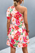 Load image into Gallery viewer, Floral One-Shoulder Puff Sleeve Dress