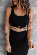Load image into Gallery viewer, Crisscross Cutout Scoop Neck Slit Midi Dress