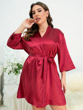 Load image into Gallery viewer, Plus Size Surplice Neck Tie Waist Robe