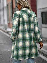 Load image into Gallery viewer, Plaid Button-Up Longline Jacket with Pockets