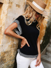 Load image into Gallery viewer, Contrast Round Neck Short Sleeve Knit Top