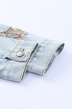 Load image into Gallery viewer, Leopard Star Applique Distressed Denim Jacket