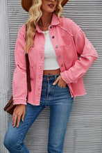 Load image into Gallery viewer, Raw Hem Collared Denim Jacket
