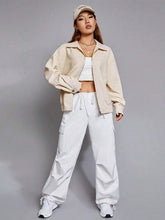Load image into Gallery viewer, Zip Up Dropped Shoulder Cropped Jacket