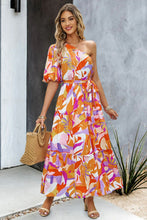 Load image into Gallery viewer, Printed One-Shoulder Tie Belt Maxi Dress