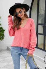 Load image into Gallery viewer, V-Neck Drop Shoulder Long Sleeve Knit Top