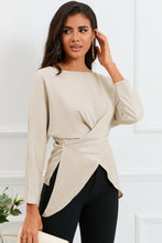 Load image into Gallery viewer, Boat Neck Back Tie Long Sleeve Satin Blouse