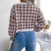 Load image into Gallery viewer, Houndstooth V-Neck Dropped Shoulder Cropped Cardigan