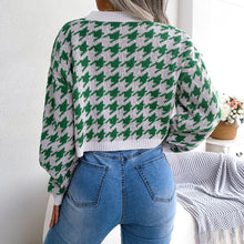 Load image into Gallery viewer, Houndstooth V-Neck Dropped Shoulder Cropped Cardigan