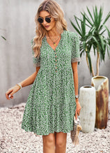 Load image into Gallery viewer, Floral Buttoned Puff Sleeve Dress