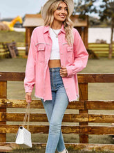Load image into Gallery viewer, Button Up Collared Neck Raw Hem Denim Top