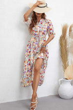 Load image into Gallery viewer, Floral Notched Neck Half Sleeve Dress