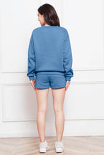 Load image into Gallery viewer, Round Neck Long Sleeve Sweatshirt and Drawstring Shorts Set