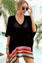 Load image into Gallery viewer, Rainbow Stripe Openwork Slit Cover-Up