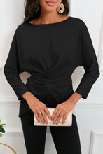 Load image into Gallery viewer, Boat Neck Back Tie Long Sleeve Satin Blouse