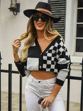 Load image into Gallery viewer, Plaid V-Neck Dropped Shoulder Cardigan