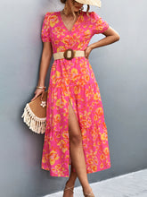 Load image into Gallery viewer, V-Neck Short Sleeve High Slit Midi Dress