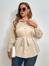 Load image into Gallery viewer, Plus Size Tie Belt Long Sleeve Shirt