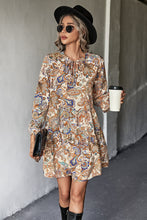Load image into Gallery viewer, Printed Tie Neck Balloon Sleeve Mini Dress