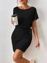 Load image into Gallery viewer, Ribbed Boat Neck Short Sleeve Dress