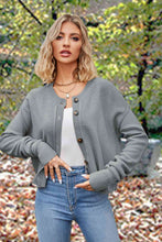 Load image into Gallery viewer, Button Up Round Neck Drop Shoulder Cardigan