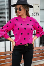 Load image into Gallery viewer, Polka Dot Round Neck Dropped Shoulder Sweater