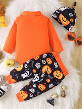 Load image into Gallery viewer, Baby Printed Bow Front Collared Neck Bodysuit and Pants Set