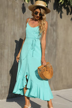 Load image into Gallery viewer, Decorative Button Spaghetti Strap Ruffle Hem Dress