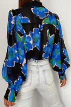 Load image into Gallery viewer, Flower Print Collared Neck Lantern Sleeve Shirt