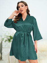 Load image into Gallery viewer, Plus Size Surplice Neck Tie Waist Robe