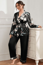 Load image into Gallery viewer, Plus Size Floral Belted Robe and Pants Pajama Set