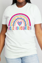 Load image into Gallery viewer, Simply Love Full Size LOVE HELLO KINDERGARTEN Rainbow Graphic Cotton Tee