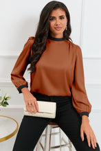 Load image into Gallery viewer, Round Neck Puff Sleeve Back Tie Blouse