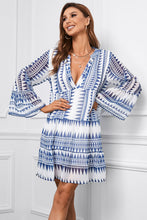 Load image into Gallery viewer, Printed Notched Neck Flare Sleeve Tiered Dress