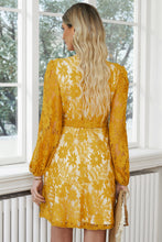 Load image into Gallery viewer, Pompom Trim Puff Sleeve Belted Lace Dress
