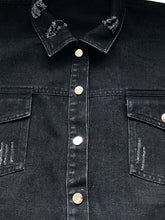 Load image into Gallery viewer, Raw Hem Collared Neck Long Sleeve Denim Jacket